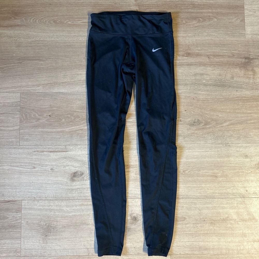 Nike Dri-FIT Running Leggings Womens XS‎ Black Mesh Panels Zipper Pocket